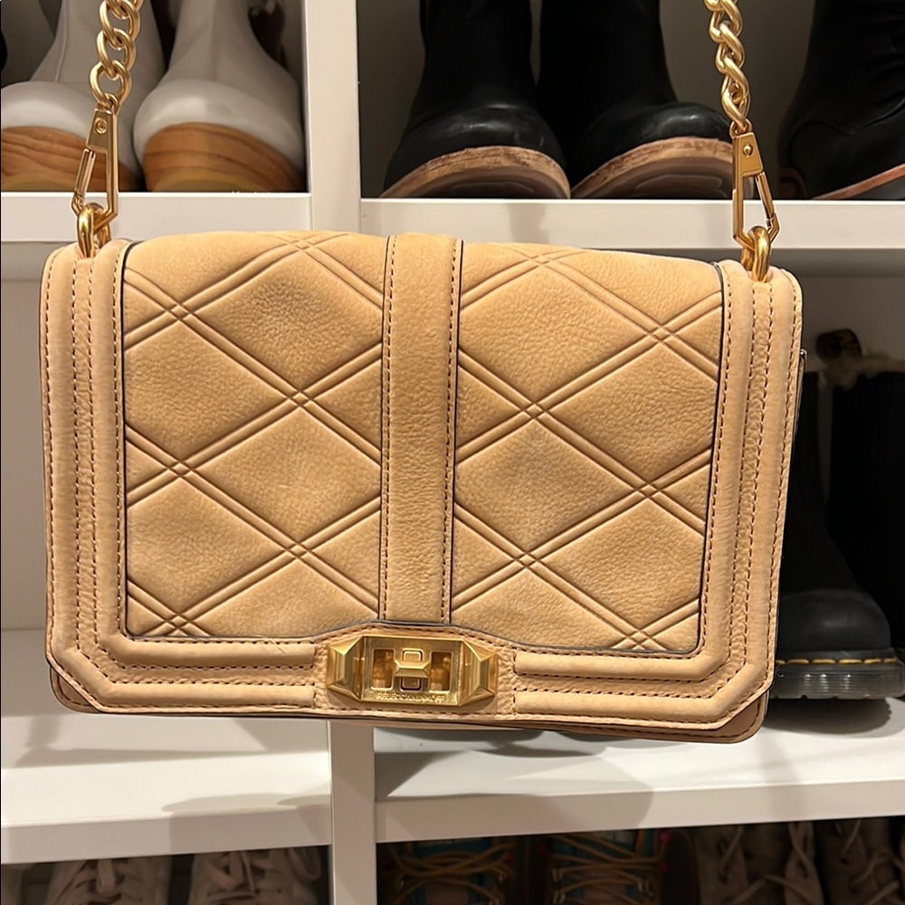 Rebecca Minkoff Love Crossbody Tan Quilted Shoulder Bag - Picture 2 of 5